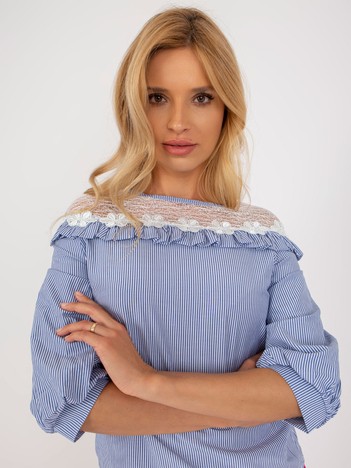 Blue and White Women's Striped Formal Blouse