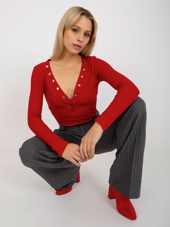 Red fitted blouse with stripe